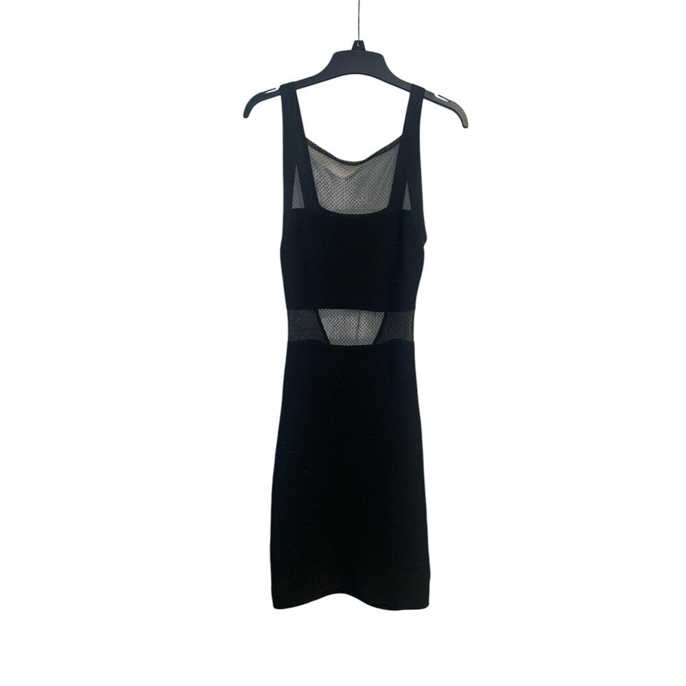 Women's Bebe Sleeveless Cut-Out Mesh Bodycon Fit Party Dress Black Size S